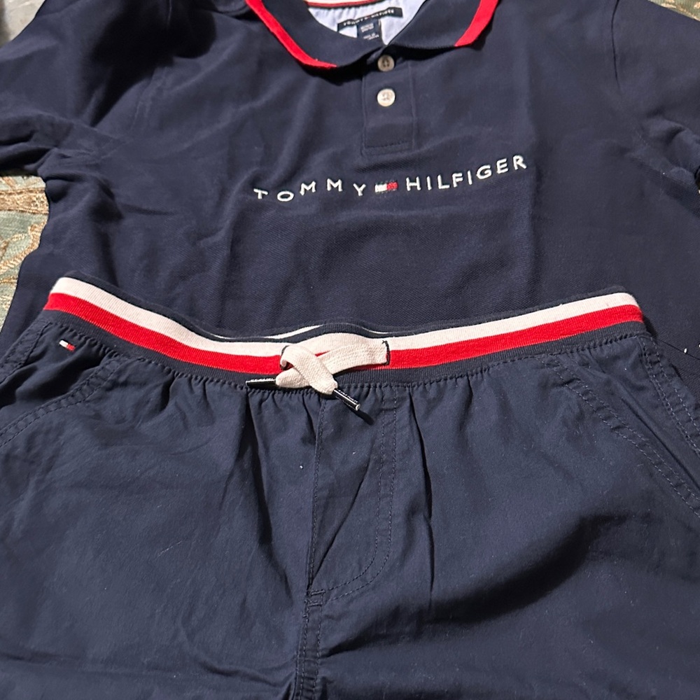 Tommy Hilfiger Navy Polo and Shorts with Red and White Accents